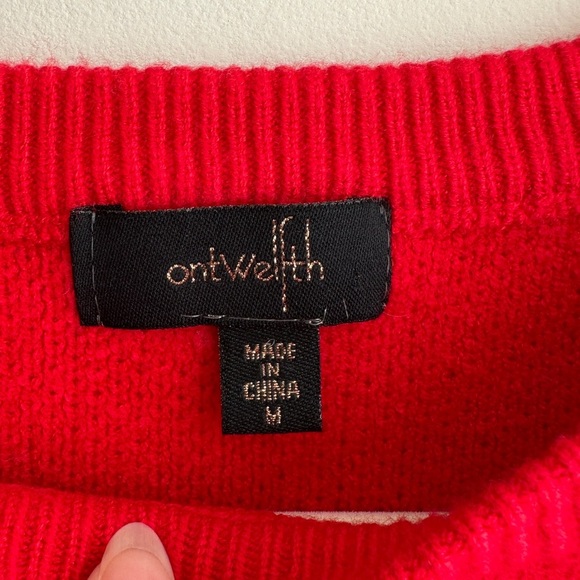 ontwelfth Red Fringey Sweater, Bright Red Knit Crewneck Sweater, Size Medium - Picture 11 of 16